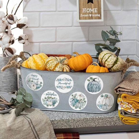 50 Stickers Blue Thanksgiving Autumn Stickers - Picture 7 of 8